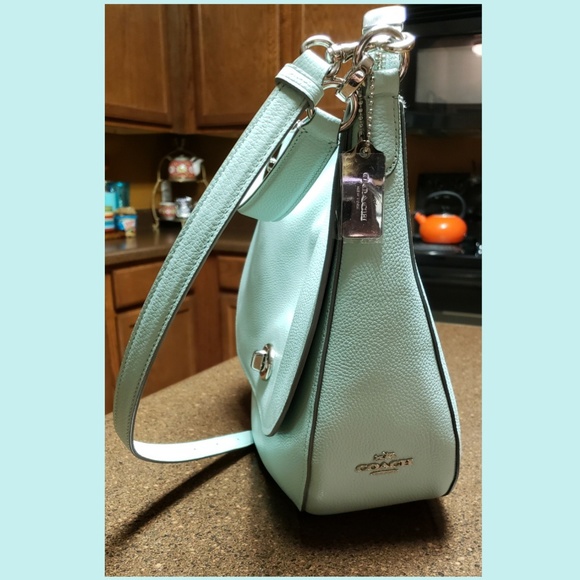 Women's Coach-Pebble Turnlock Hobo Bag-Mint Green - Picture 6 of 8